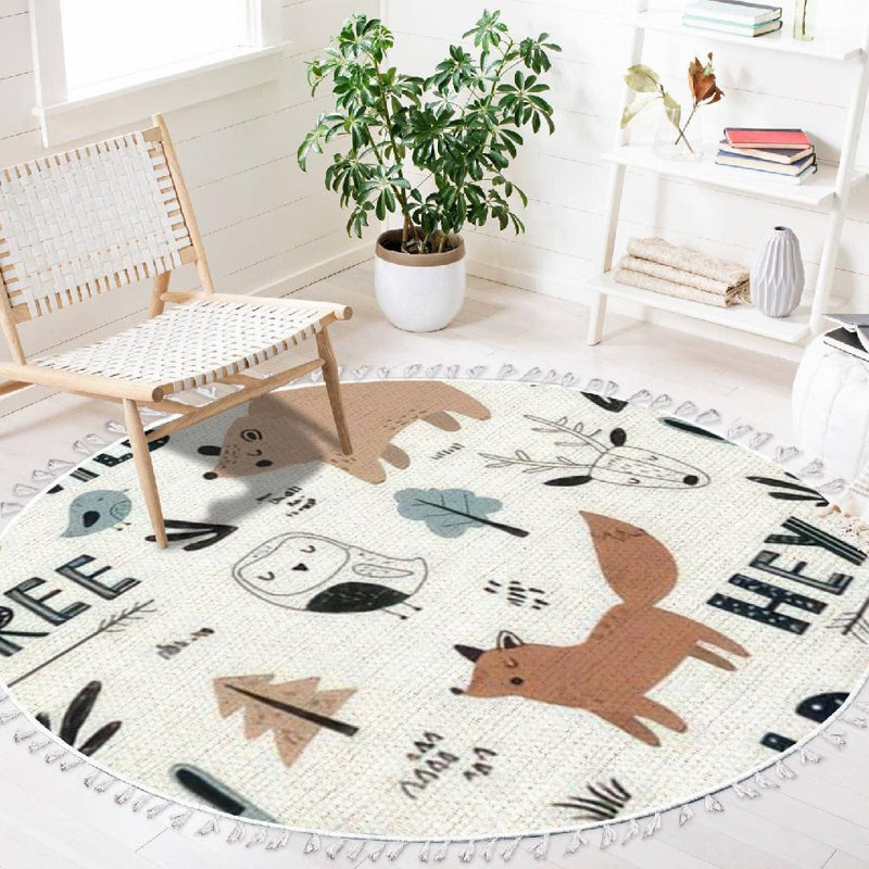 Abstract Handwoven Round 3' Cotton Area Rug in Multicolor