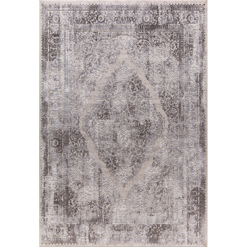 Tapis argenté / gris Brinkerhoff, Rectangle 6 pi 7 po x 9 pi 6 po
