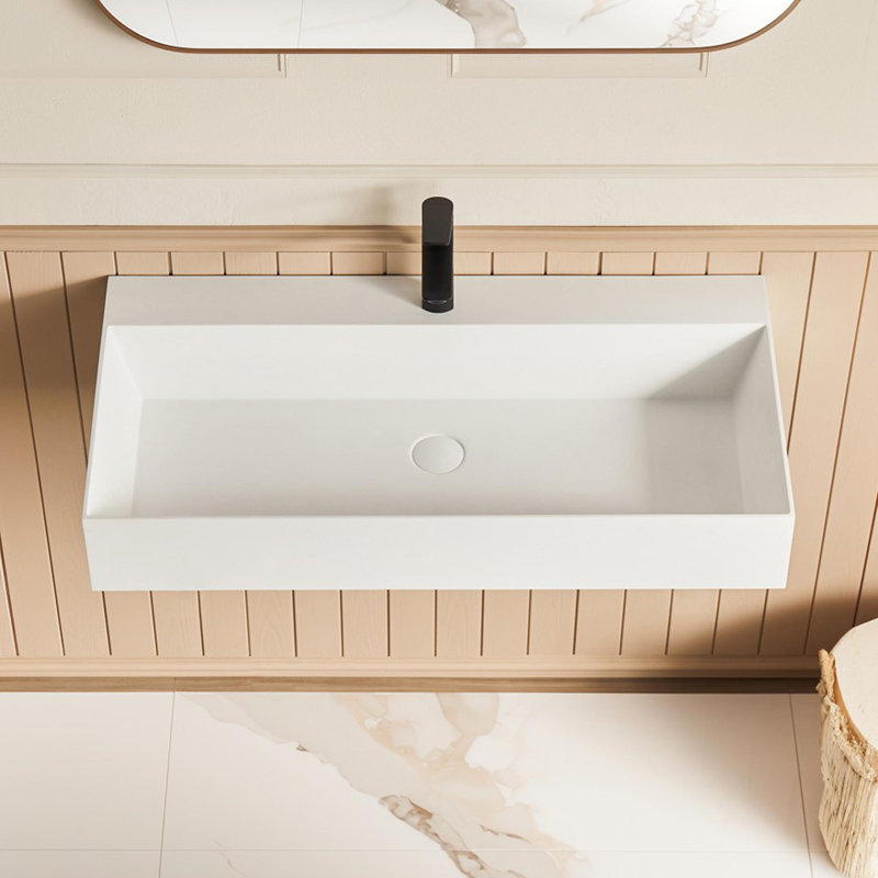Lavabo vasque rectangulaire uni à surface solide avec trou pour robinet