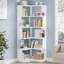 Bibliothèque de coin 64,96 "de haut à 6 niveaux, bibliothèque industrielle en forme de L de 64,9 pouces de hauteur avec panneau anti-chute, étagère de rangement autoportante en grain de bois blanc pour bureau à domicile-129989030