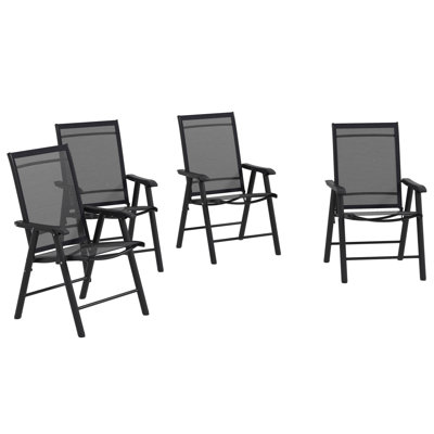 Outsunny Set Of 2 Patio Folding Chairs, Stackable Outdoor Sling Patio Dining Chairs With Armrests For Lawn, Camping, Dining, Beach, Metal Frame, No Assembly