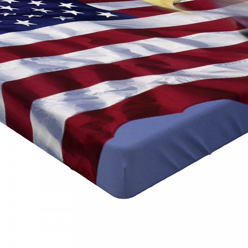Twin XL Blue Microfiber American Flag Print Fitted Sheet