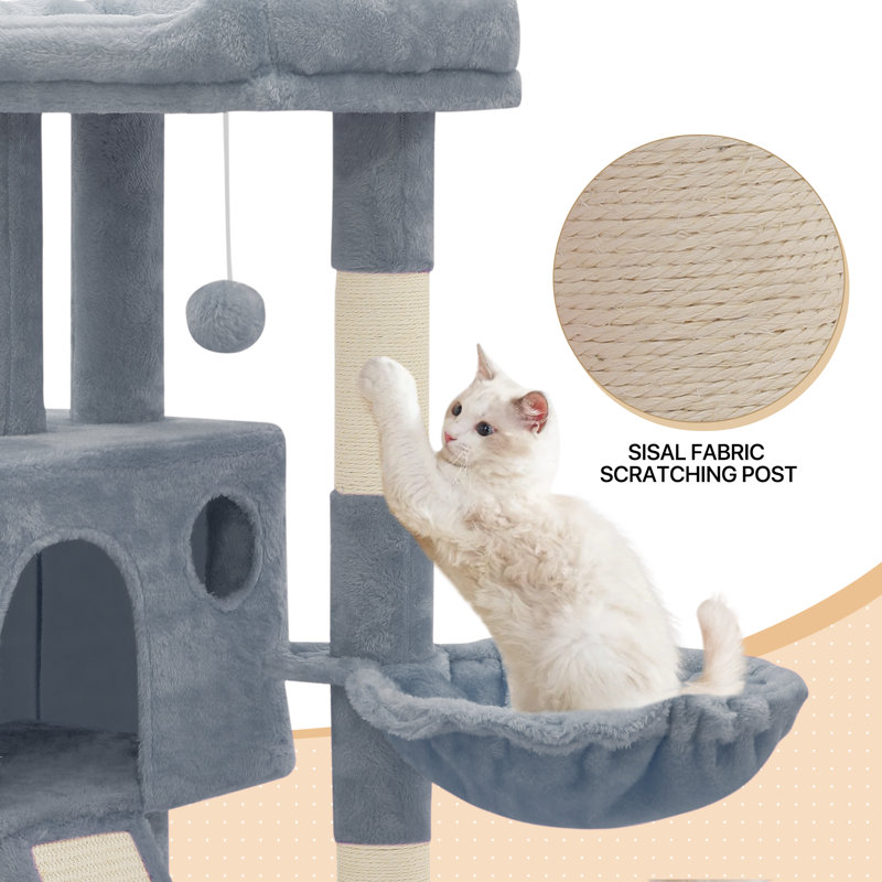 Light Gray Multi-Level Cat Tree with Sisal Scratching Posts