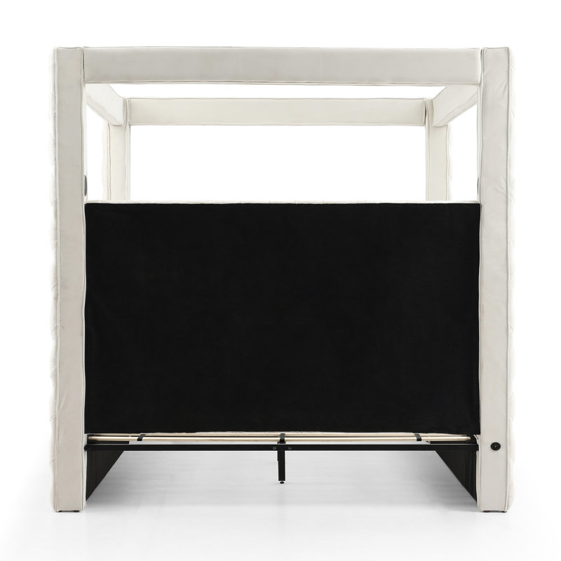 Luxurious Cream Velvet King Canopy Bed with Tufted Upholstery
