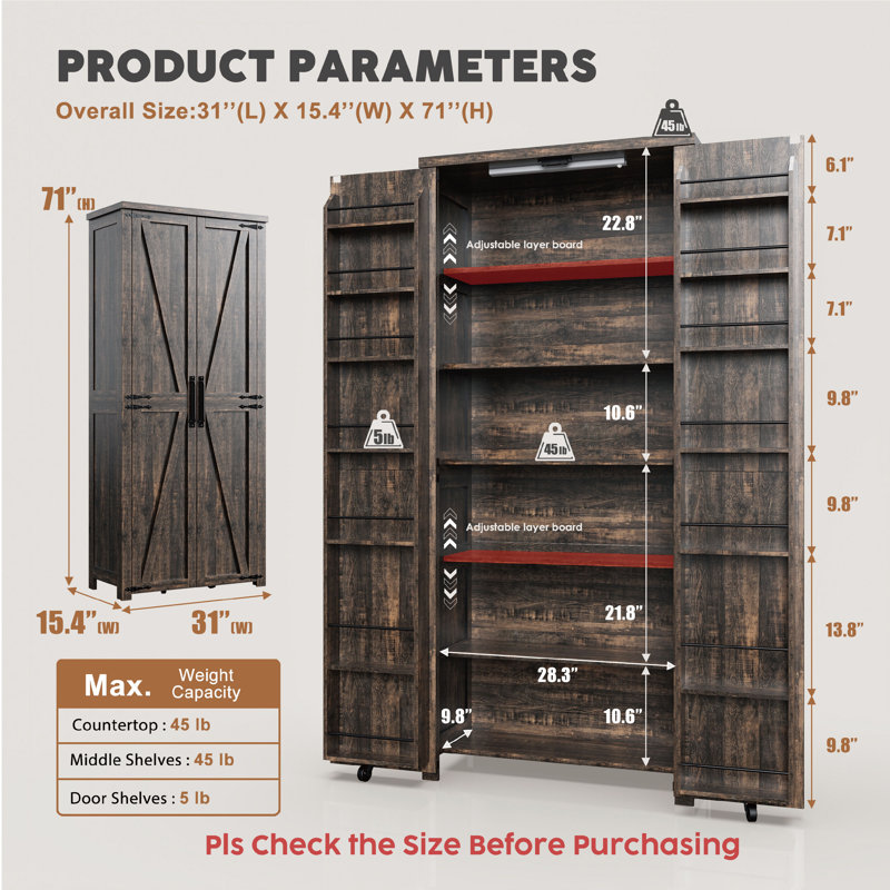 72" Kitchen Pantry Storage Cabinet, Wood