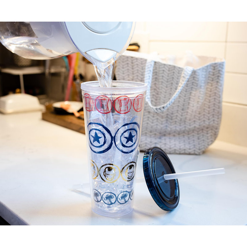 Tasse de carnaval en plastique avec couvercle et paille Marvel Icon | Peut contenir 16 onces