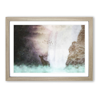 Birds Above A Stag Painting - Single Picture Frame Print on MDF