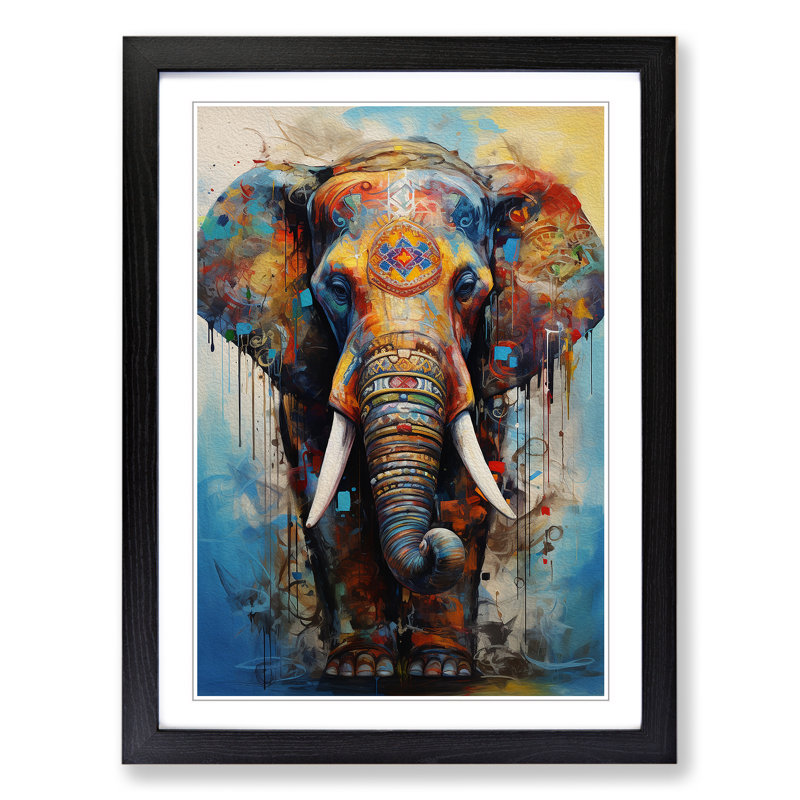 Elephant Informel - Single Picture Frame Print on Wood, Black, 46" H x 34" W x 2" D