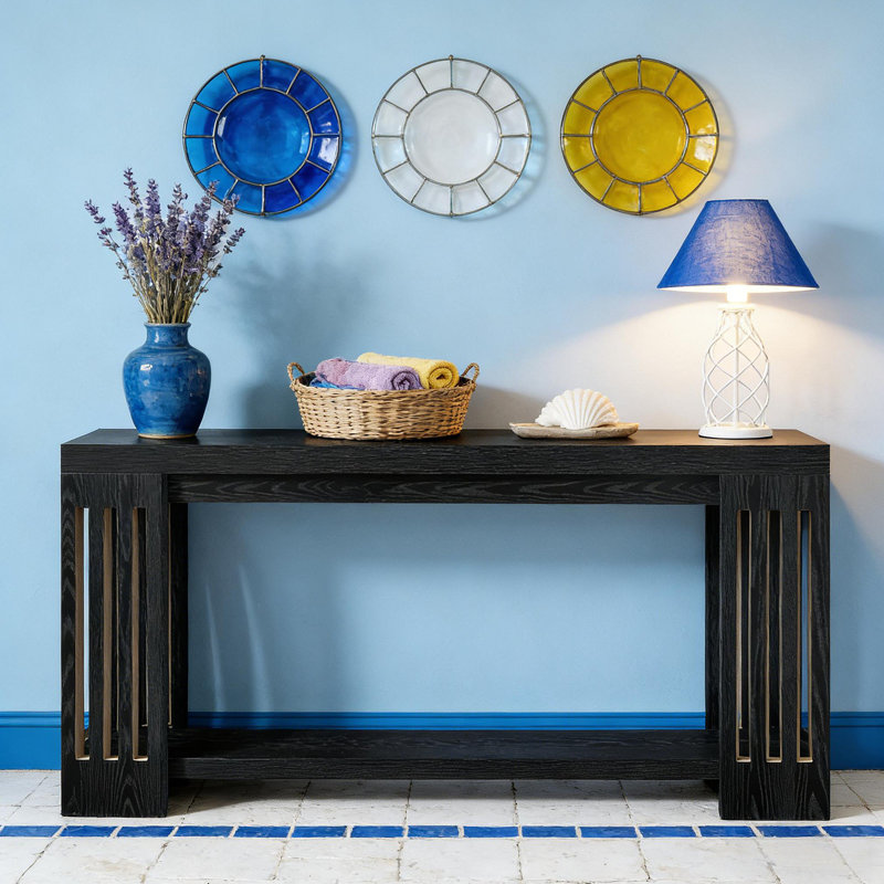 Console, table d'appoint à 2 niveaux, canapé