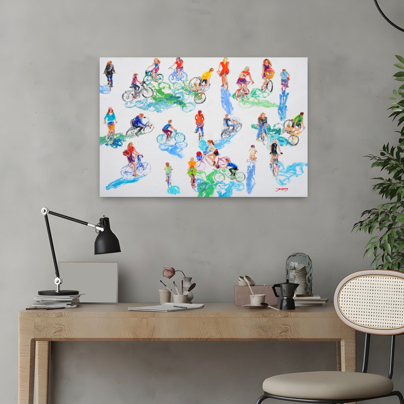 «Vibrant Cycling Scene Colorful Vibrant Contemporary City Summer», impression murale, 16" H x 24" W
