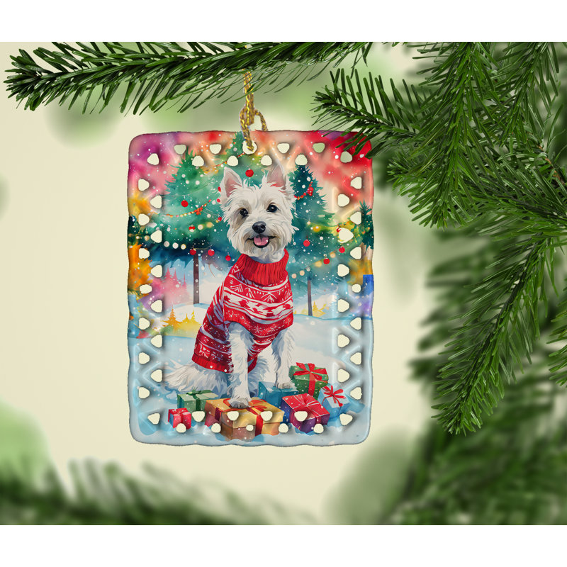 Ornement en porcelaine de Noël Westie, Westie 3686