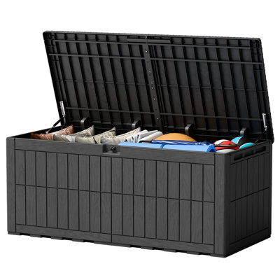 180 Gallon Deck Box Outdoor Storage Bench, Large Patio Storage Box with Hydraulic Lid,Black