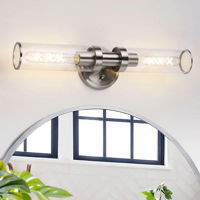Industrial Wall Sconces With Clear Glass, 2-Light Vanity Lighting Fixture For Bathroom And Hallway, E26 Base Compatible, ETL Certified