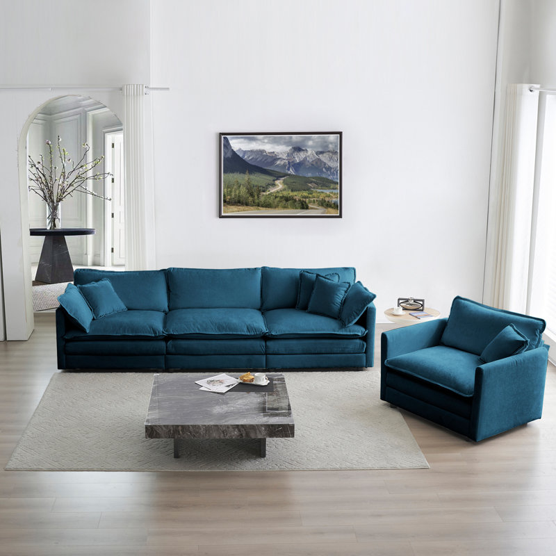  Living Room Set, Modern Chenille Sofa Couch, For Living Room, Blue