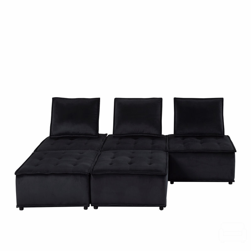 Canapé modulaire 160 po en velours 5 pièces, H 29 po x l 160 po x P 80 po