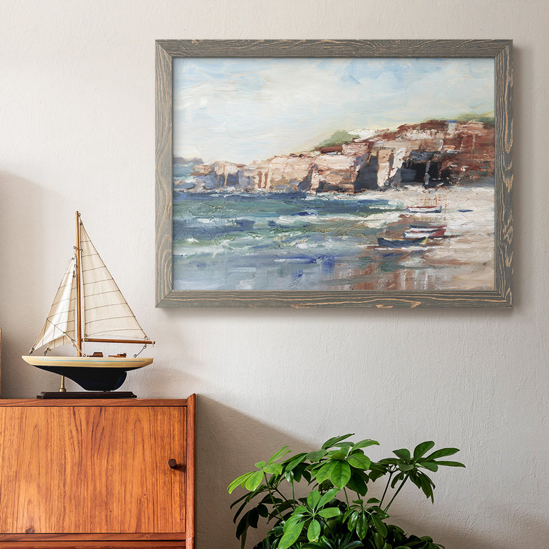 Sea Cliff Study II - Toile tendue avec châssis encadré rustique, Encadré gris, H 14 po x l 20 po x P 1,5 po