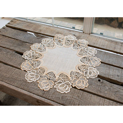 Beige Rose Collection Beige Rose Lace Table Topper