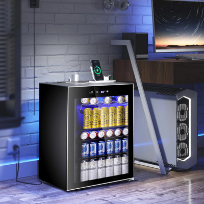 145 Can Beverage Refrigerator And Cooler With Glass Door For Home/Office/Bar-Black