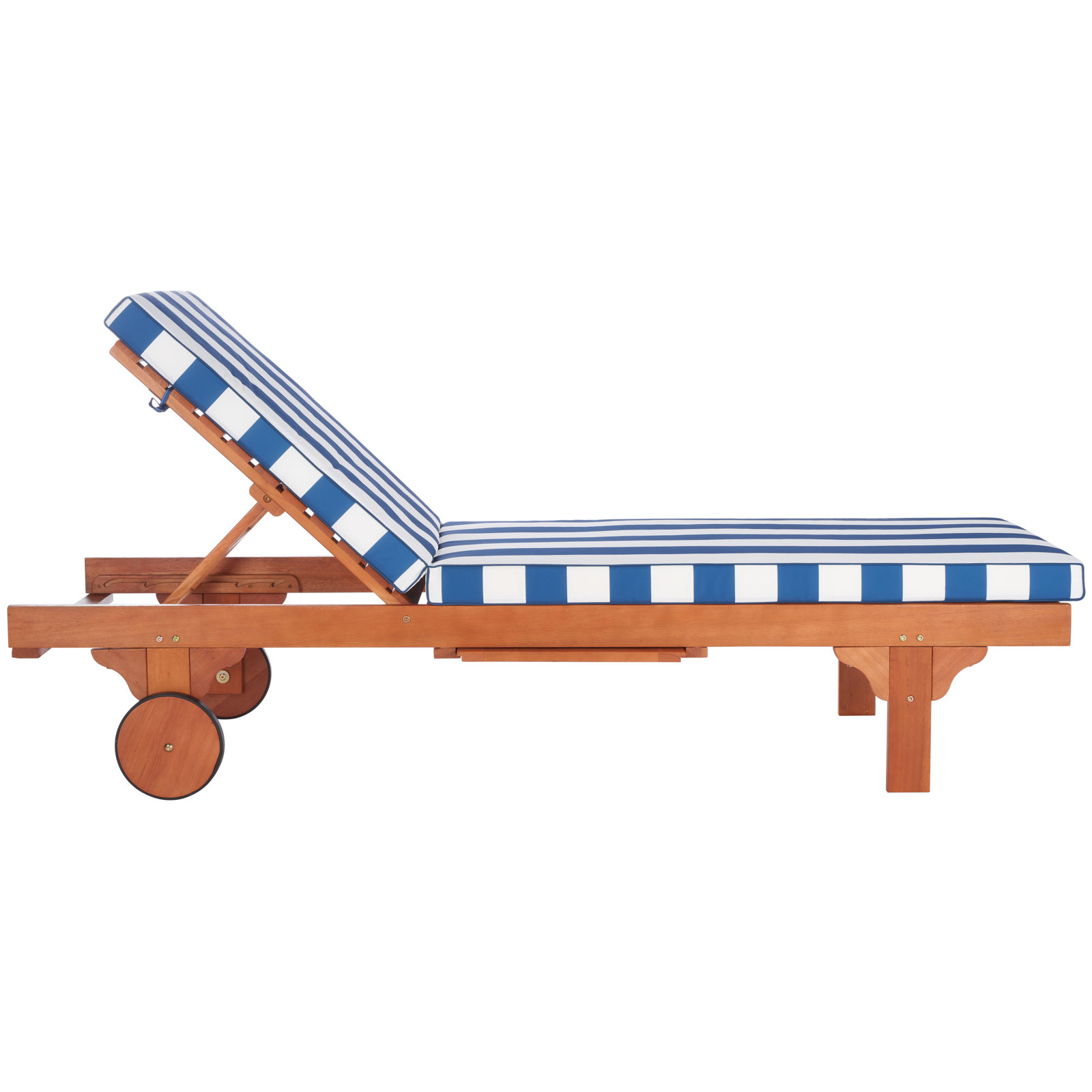 Jivera 28" Eucalyptus Patio Chaise Lounge, Blue/White, Wood
