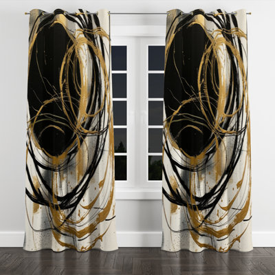 Black And Gold The Art Of Chaos V - Abstract Velvet Grommet Curtain - 1 Panel