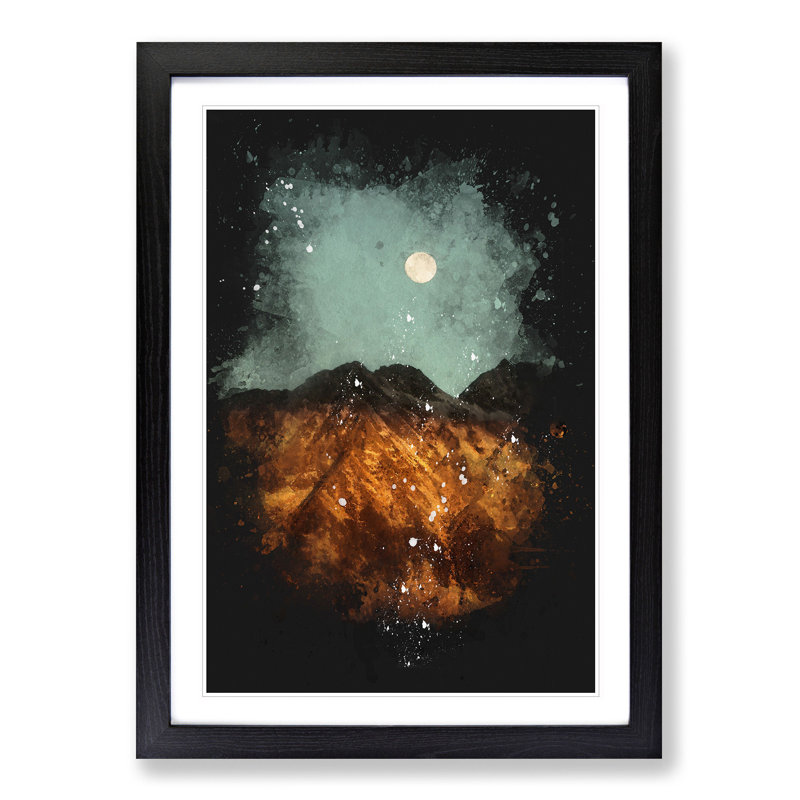 Moon Over The Mountains In Italy Paint Splash - Picture Frame Graphic Art, Black Framed, 33cm H x 24cm W x 2cm D
