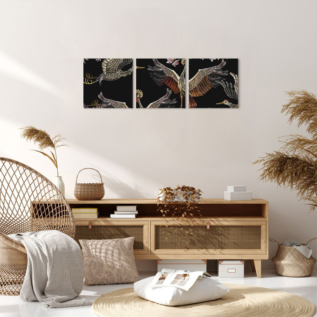 3-tlg. Leinwandbilder-Set Asian Birds Ornate