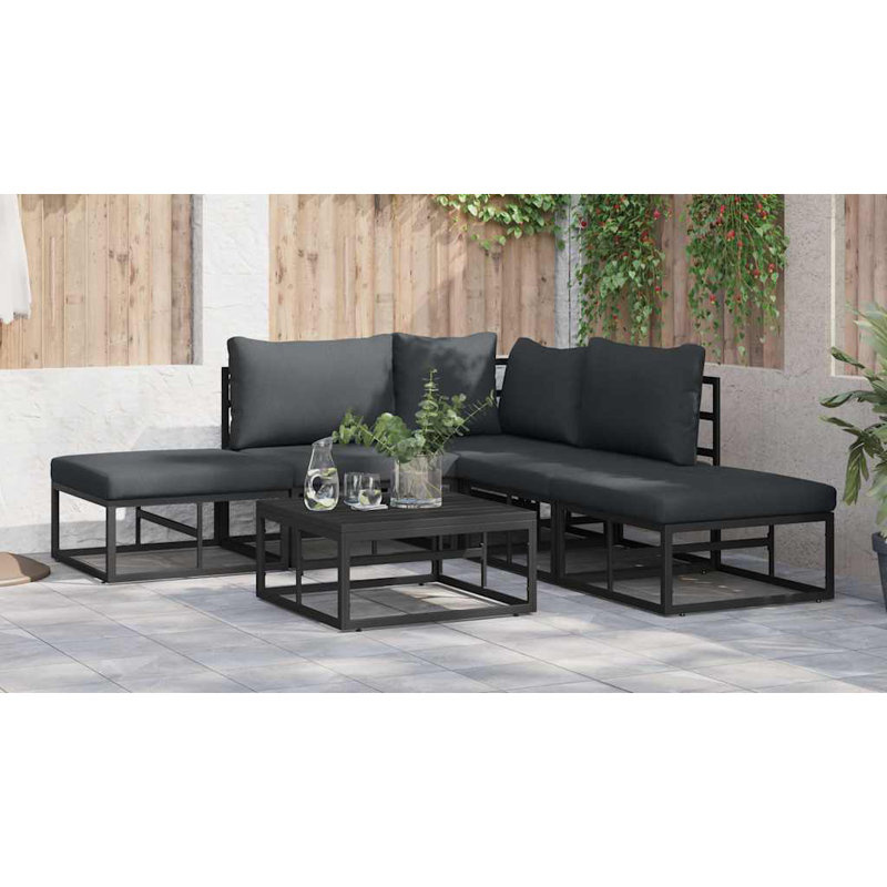  Garden Sofa Set With Cushion 6 Pcs Black Aluminium