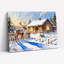 «Winter Cabin Deer», art mural sur toile-1837087566