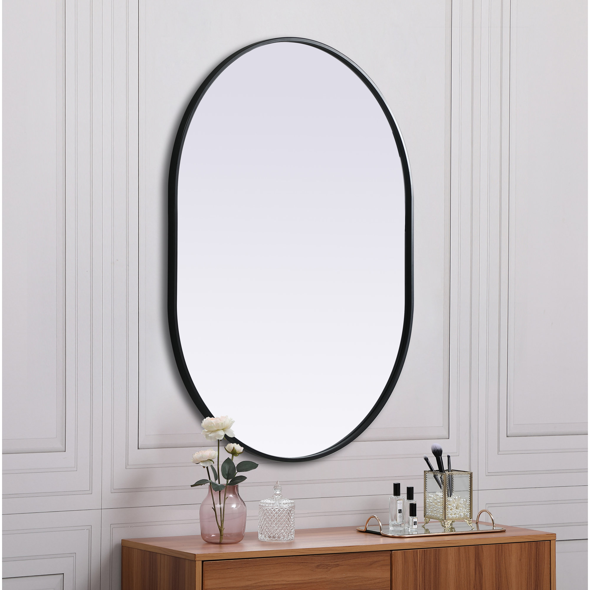 Sabine Metal Pill Wall Mirror, Black, 40" x 30"
