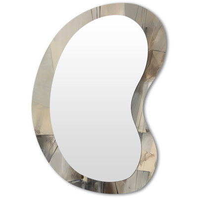 Fozie Abstract Design Shapes I - miroir asymétrique à collages abstraits, miroir mural décoratif de forme irrégulière beige