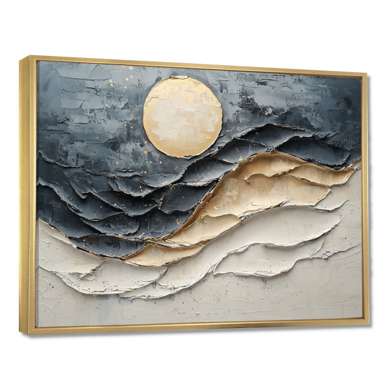 Lune éclipse suprématisme Collage II, H 34 po x l 44 po, Cadre flottant, Doré