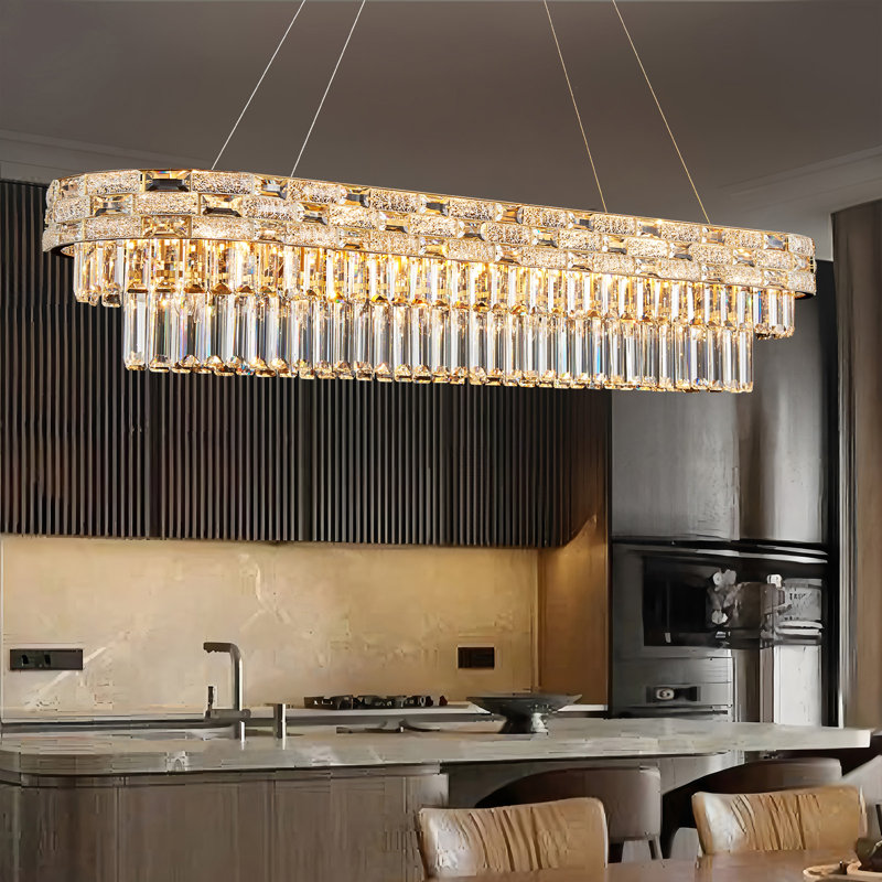 Lustre carré / rectangulaire à niveaux Dims, H 8,7 po x l 49,2 po x P 11,8 po