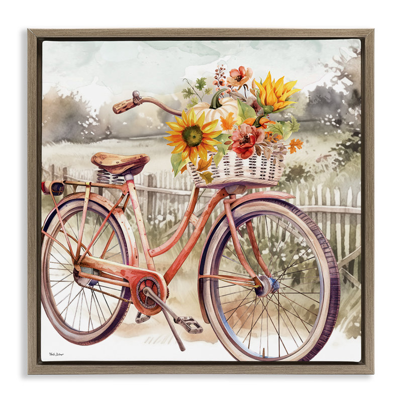Art floral sur toile d'automne par Nicole DeCamp, H 25 po x l 25 po, Cadre flottant orme Montalcino