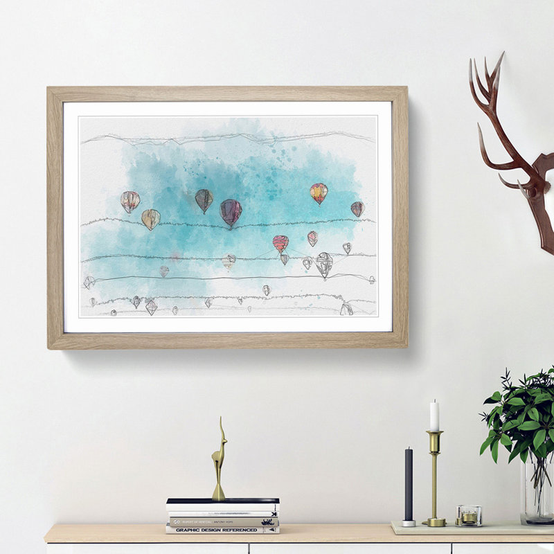 The Hot Air Balloons in Abstract - Picture Frame Graphic Art Print, 48cm H x 65cm W x 2cm D, Oak Framed
