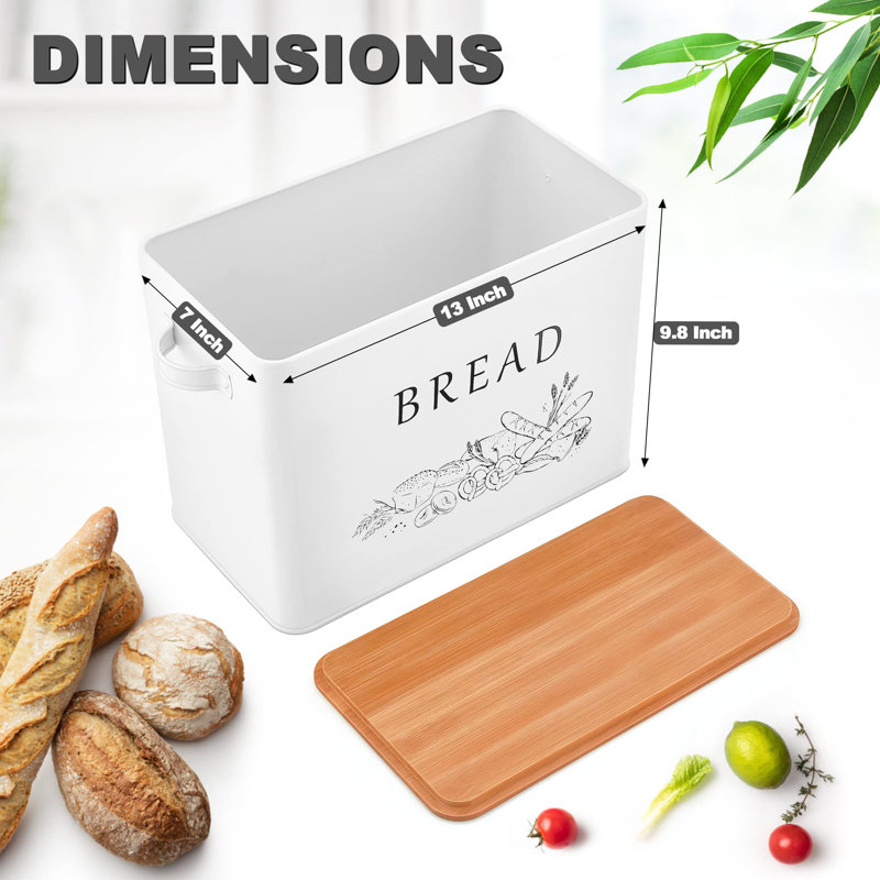 Boîte à pain avec couvercle en bambou pour comptoir de cuisine, Blanc