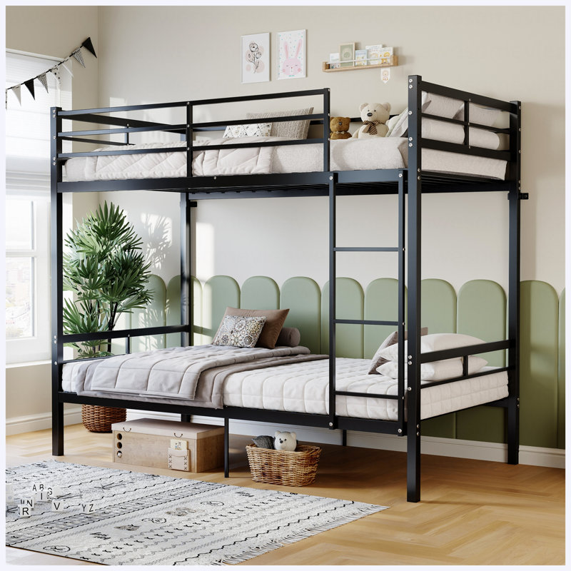 Lit simple superposé en métal avec garde-corps de 14,17 po de hauteur, 19 barres transversales, capacité de 400 lb et plus, rangement sous le lit, noir