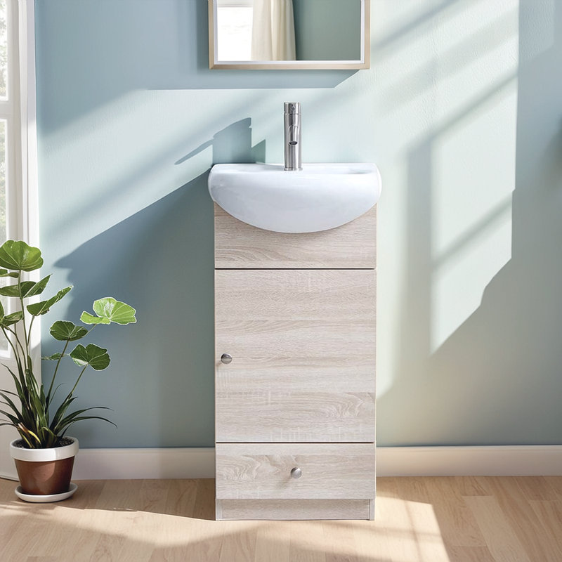 Petit meuble-lavabo simple autoportant 16 po avec plateau en céramique 16 po