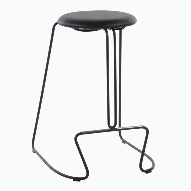 Black Faux Leather and Steel Backless Counter Stools, Set of 2