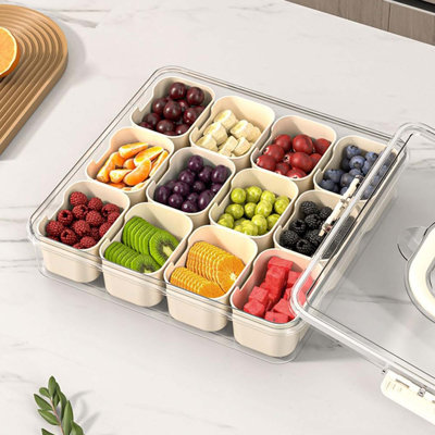 12 Compartments Snackle Box Container Divided Serving Tray with Lid and Handle