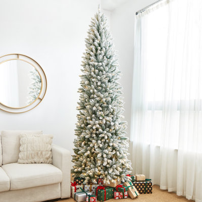 Johvan Slender Pre-Lit Flocked/Frosted Fir Christmas Tree with Lights