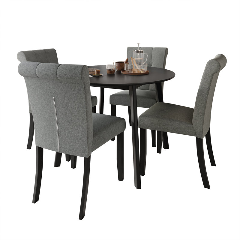 Danina 5-Piece Dining Set With Upholstered Chairs And 42" Round Table, Gray