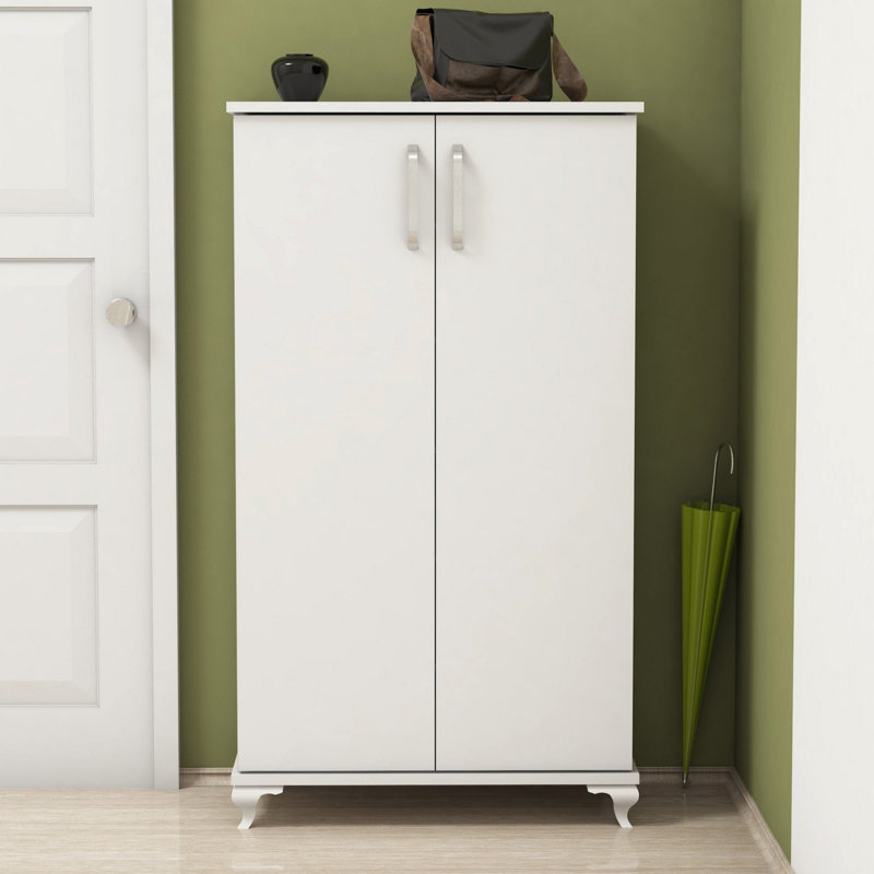 Modern Shoe Cabinet, White, 28.3 x 47.2 x 12.8 inches | 100% Melamine Coated Particle Board, Thickness: 0.7 inches | Multiple Shelves, Wall-Mountable Design | Stylish Storage Solution for Entryway & Hallway