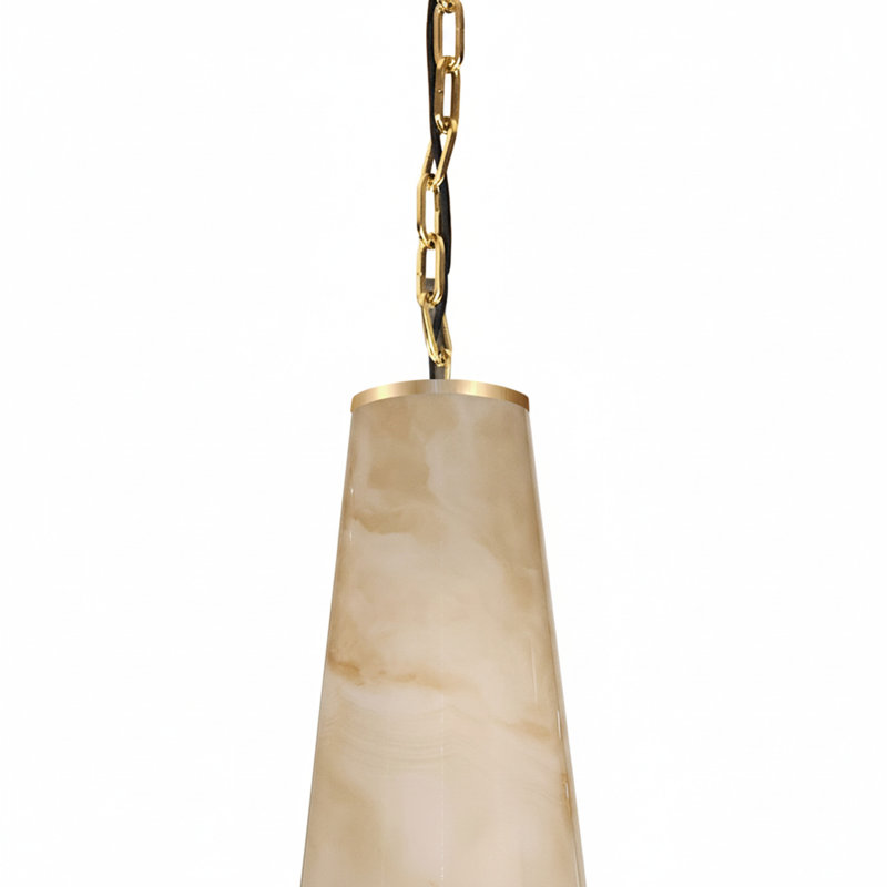 Luminaire suspendu tambour conique à 1 lumière Nena - Laiton vieilli - Abat-jour faux albâtre, Aged Brass