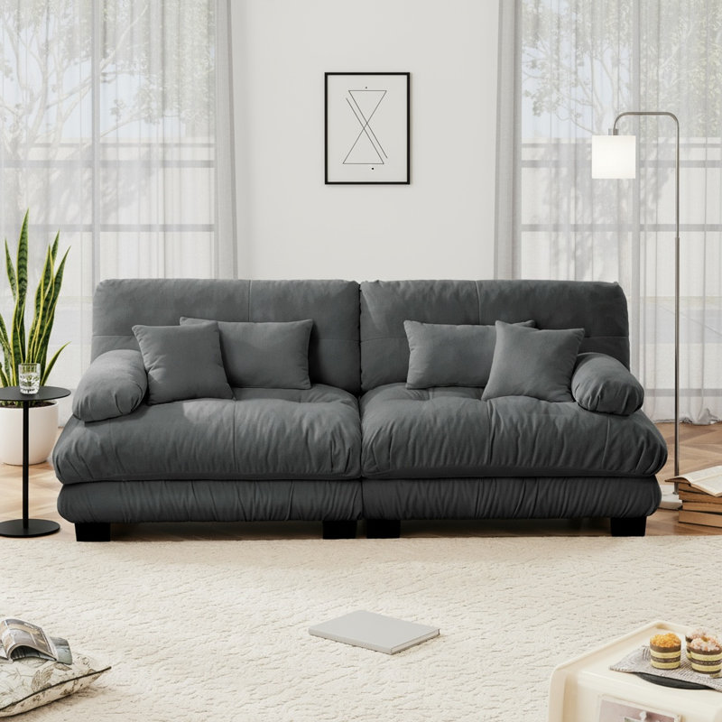 Stoughton Modern 2-Seater Chenille Upholstered Boneless Sofa, Gray, 35.4" H x 94.4" W x 36" D
