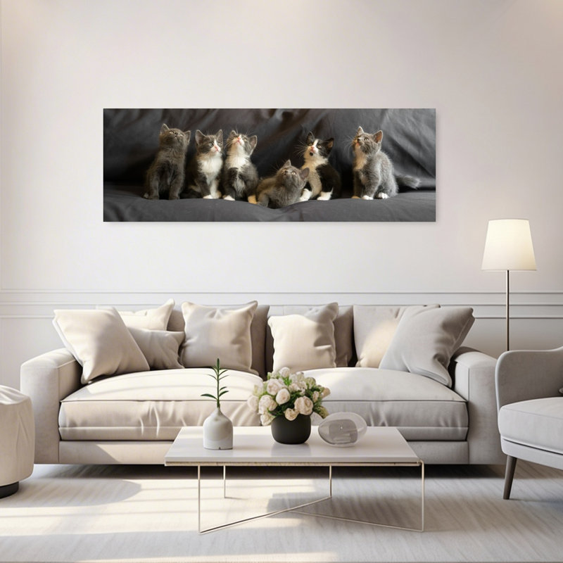 Six Curious Kittens 1 Piece Wrapped Canvas Panoramic Wall Art, 152.4 cm H x 50.8 cm W