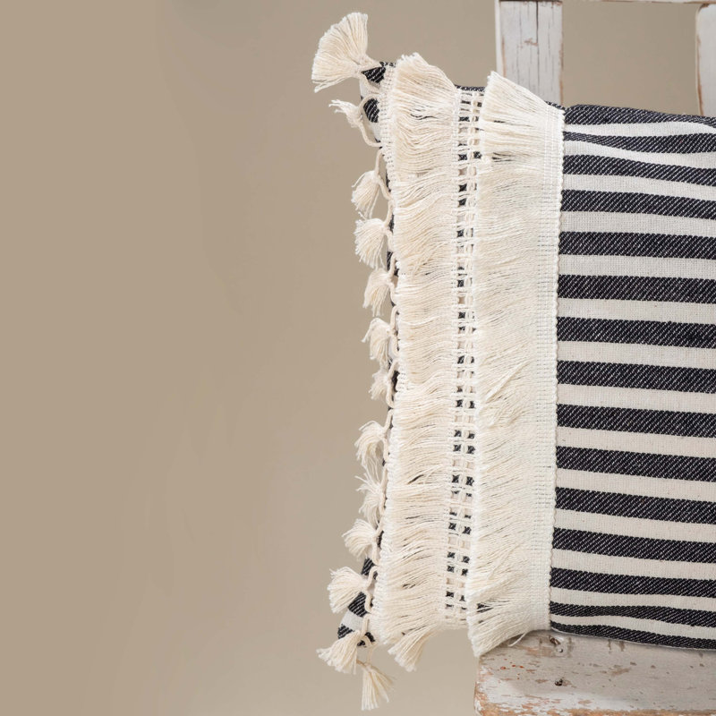 Arrowwood Striped White Rectangular Cushion Cover, Cream/Black