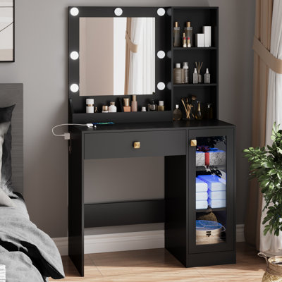 Small Makeup Vanity Table With Mirror And Lights by Ebern Designs