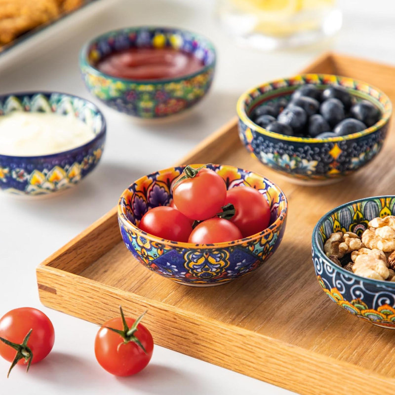 Ensemble de 6 bols à tremper en céramique, bols bohémiens pour la sauce, mini assiettes à apéritif pour la sauce soja, sushi, condiments et plats d'accompagnement, va au micro-ondes et au lave-vaisselle
