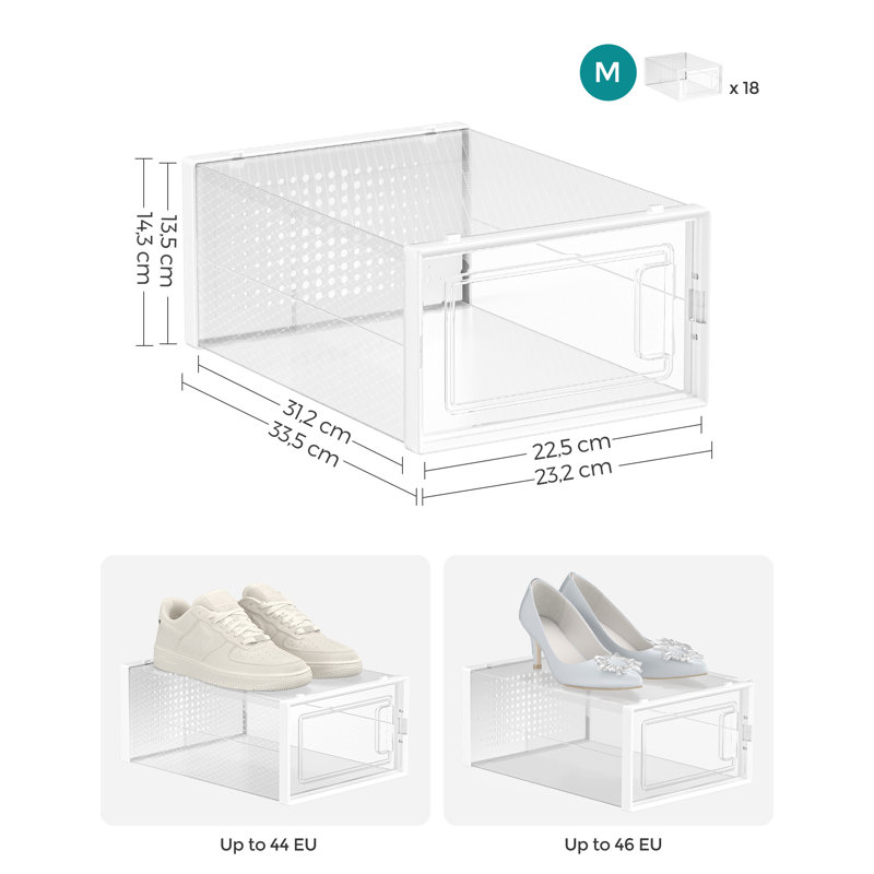 18 Pair Stackable Shoe Rack, Clear/White