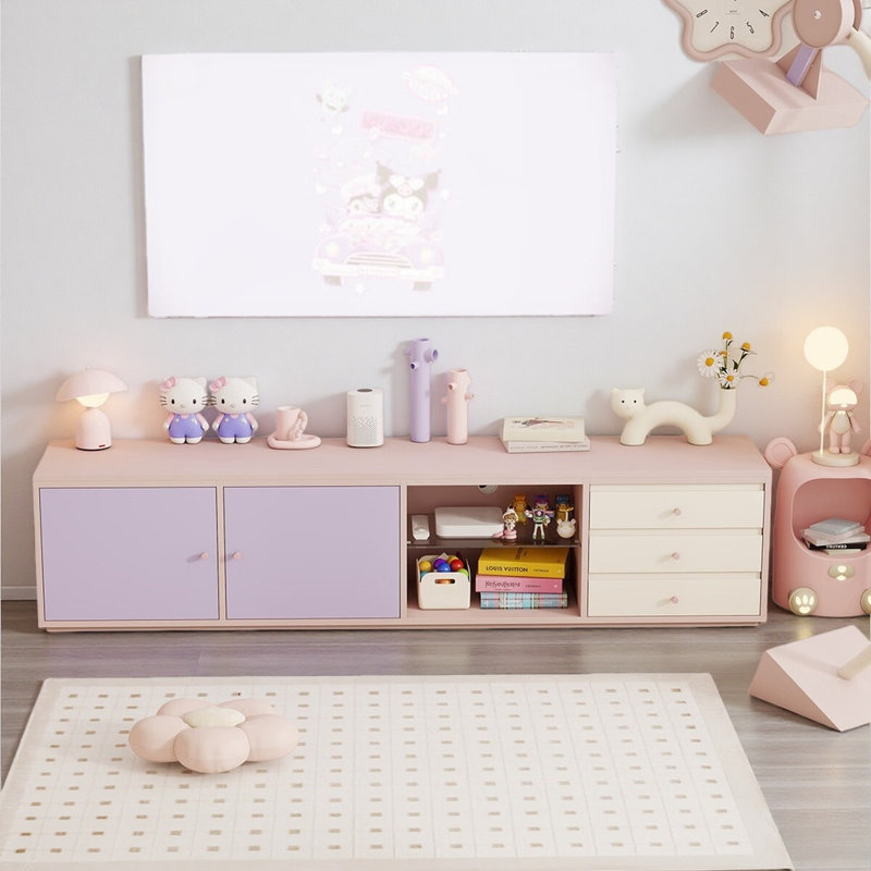 Meuble télé simple, tendance et créatif, Mauve / rose / blanc cassé